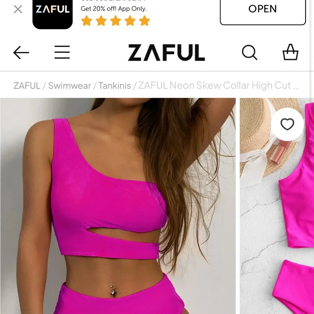 ZAFUL, pink cut out bikini top with padding, Medium